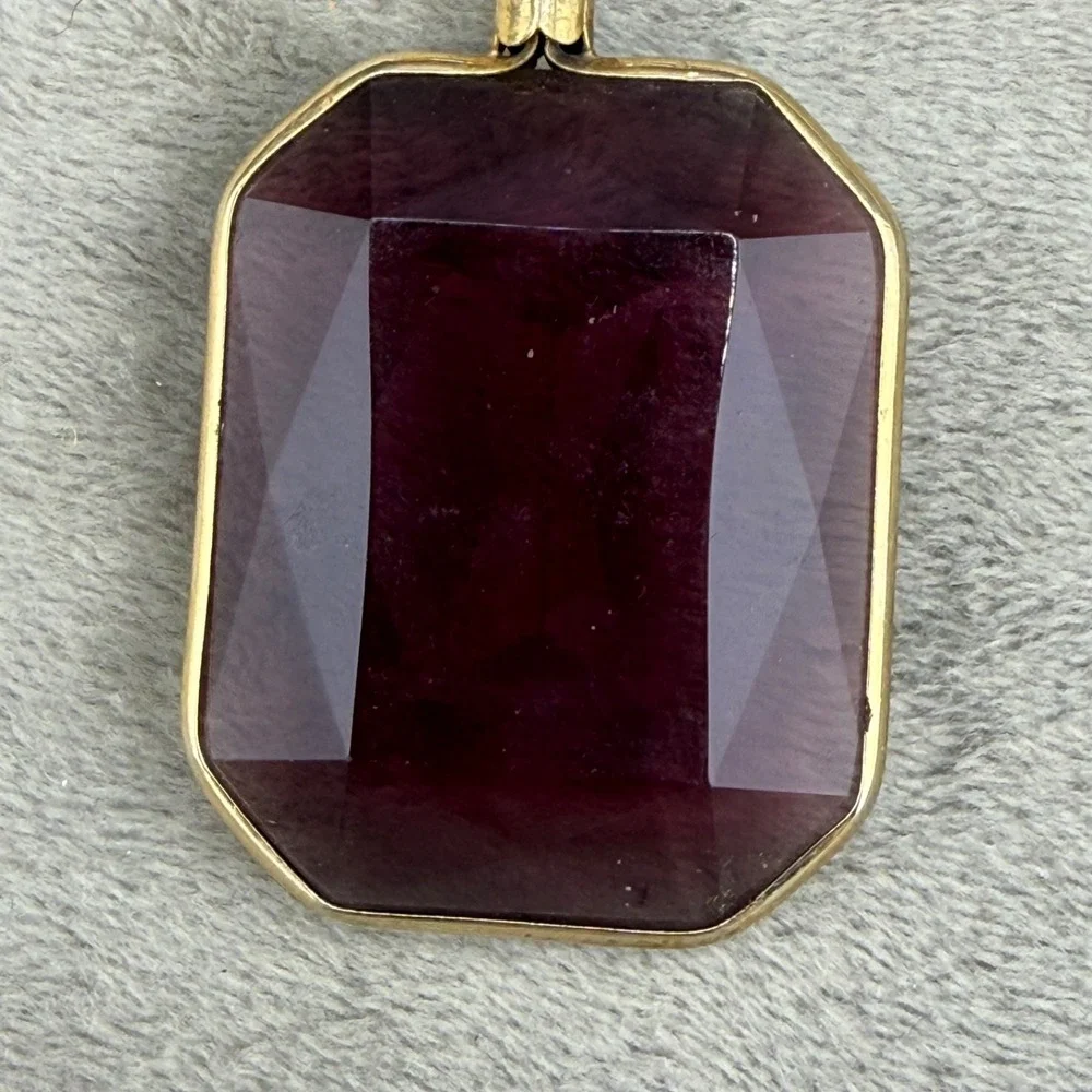 Vintage Signed Purple Faceted‎ Glass Watch Fob Brooch Gold Tone